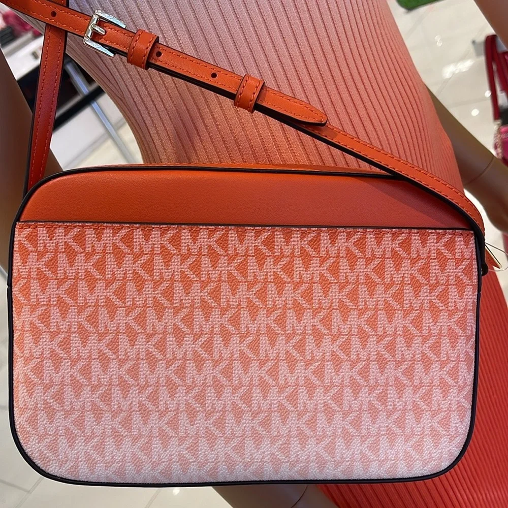 Michael Kors Jet Set Lg East West Ombré Signature Logo Crossbody Bag Red Clay